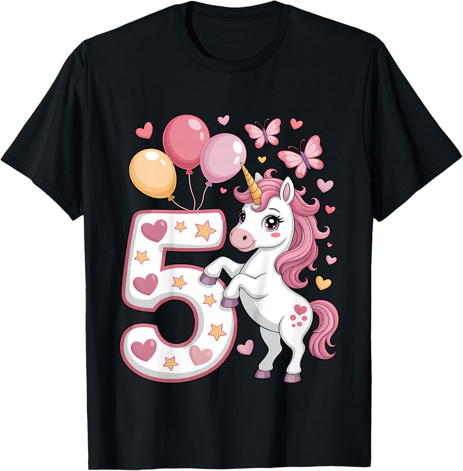 Einhorn 5. Geburtstag Mädchen Alter 5 Pferd I Am 5 Jahre alt Kinder T-Shirt - T-Shirt | Black
