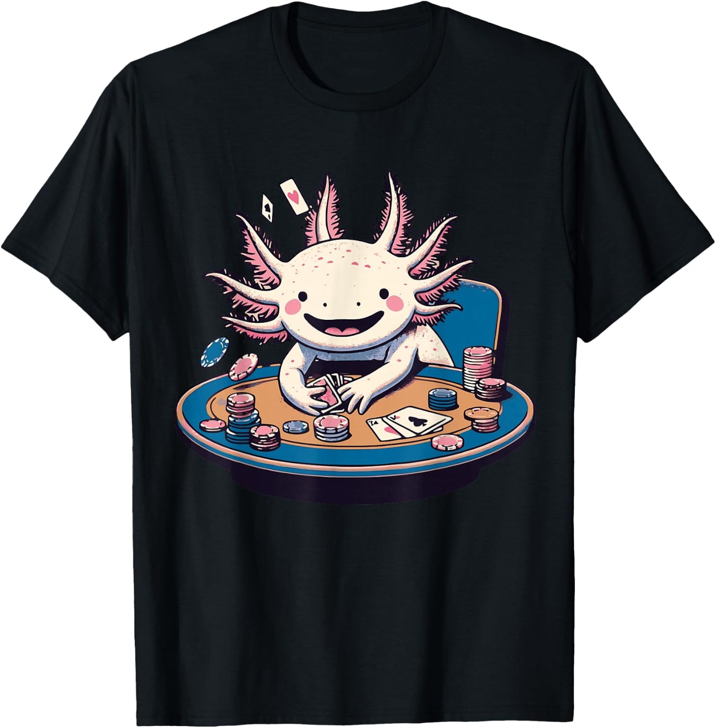 Axolotl Poker Anime Kawaii Axolotl Animal Card Games Lover T-Shirt - T-Shirt | Black