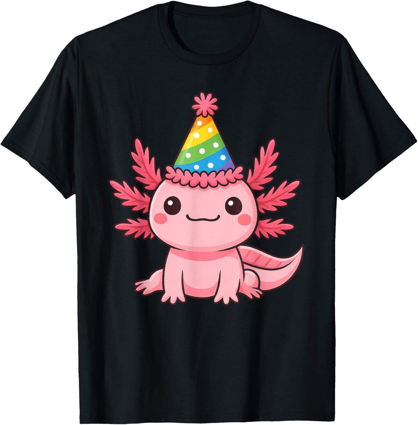 Anime Kawaii Axolotl Birthday Party Hat T-Shirt - T-Shirt | Black