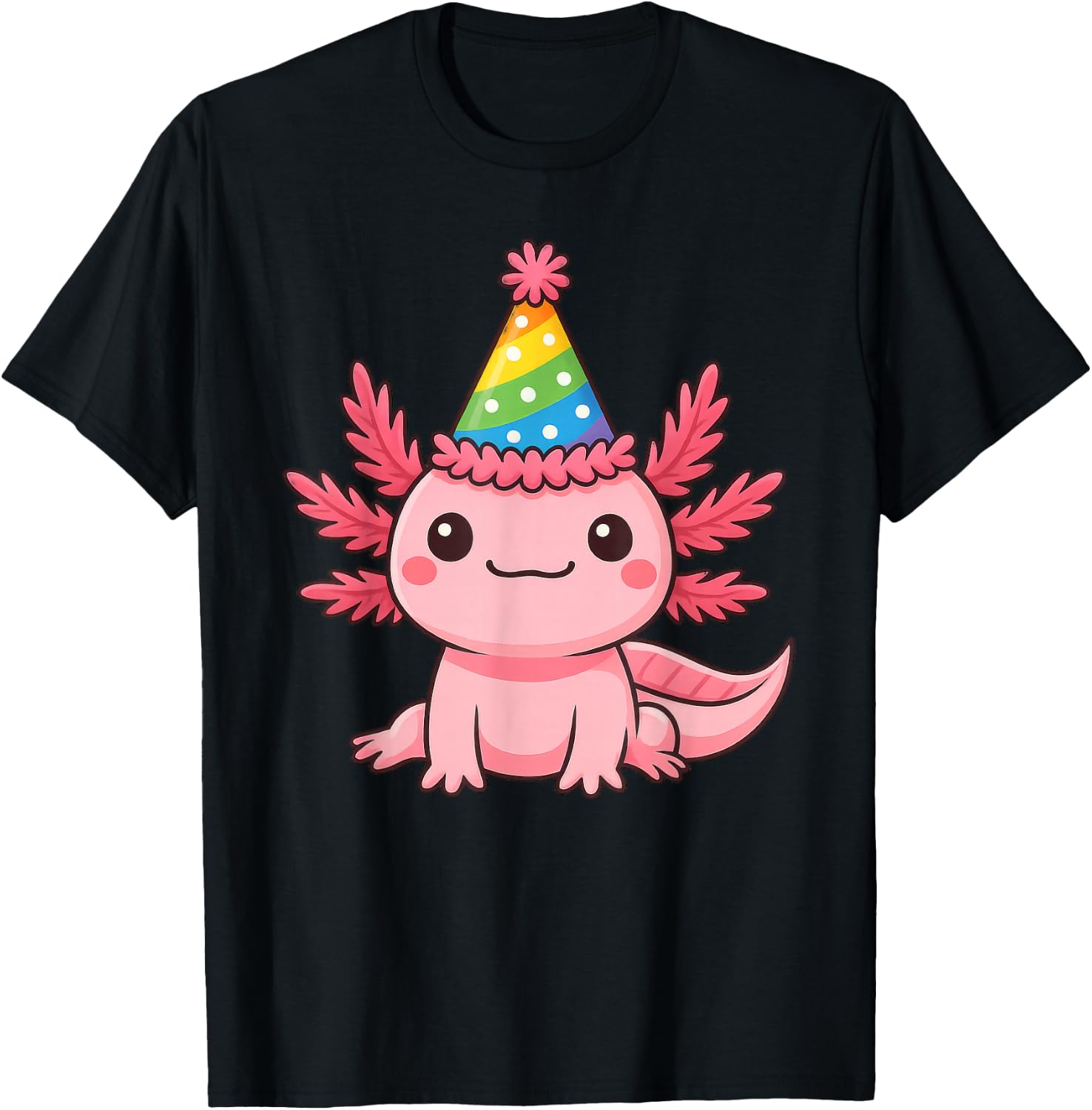 Anime Kawaii Axolotl Birthday Party Hat T-Shirt - T-Shirt | Black