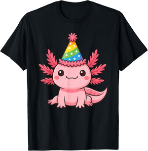 Anime Kawaii Axolotl Birthday Party Hat T-Shirt - T-Shirt | Black
