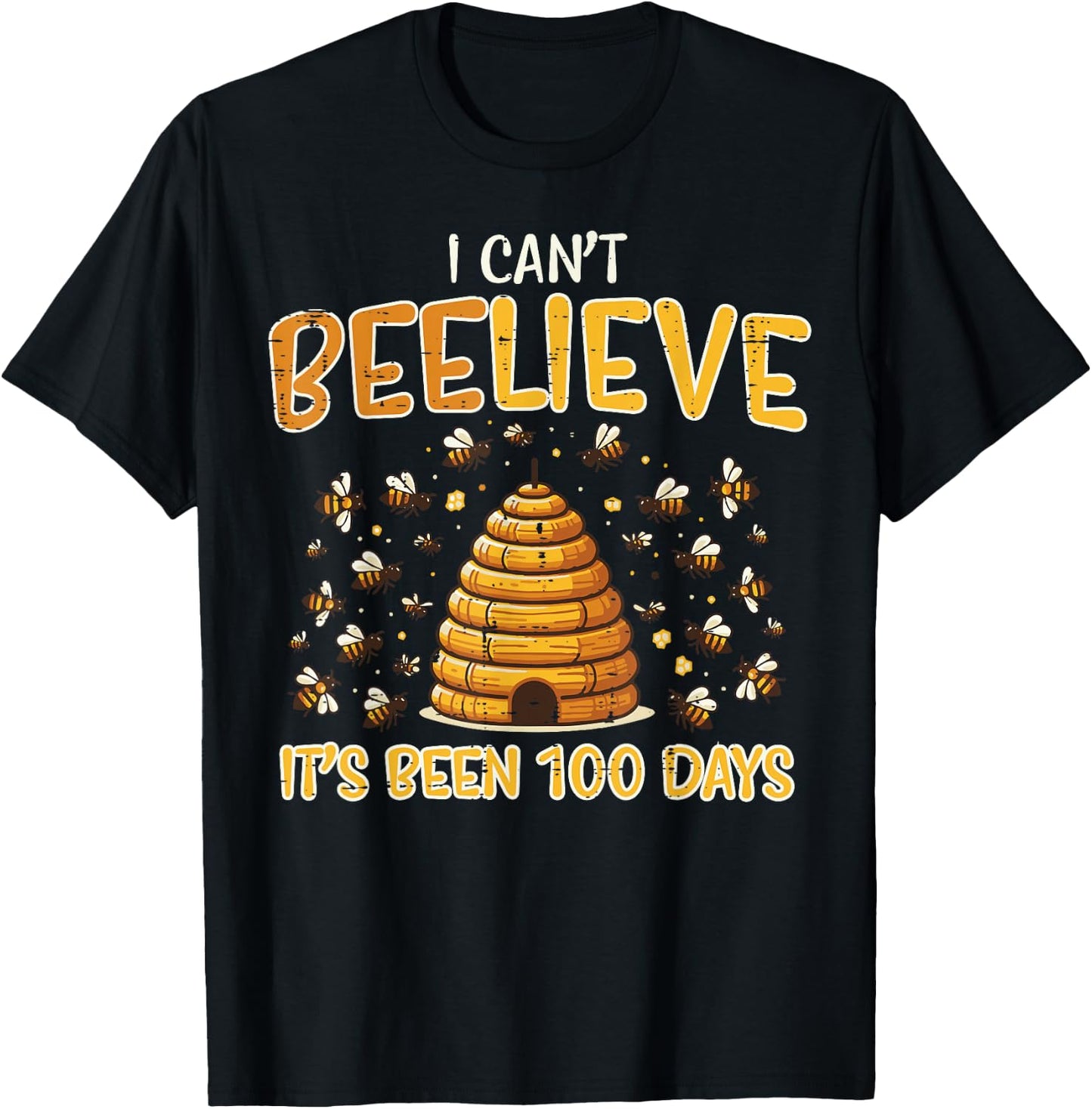 100th Day School Bee Cant Beelieve 100 Days Men Women Kids T-Shirt - T-Shirt | Black