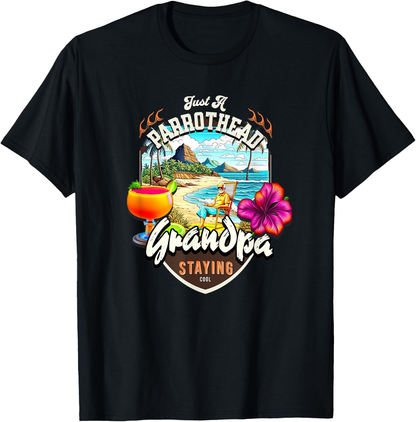 Parrothead Grandpa T-Shirt - T-Shirt | Black