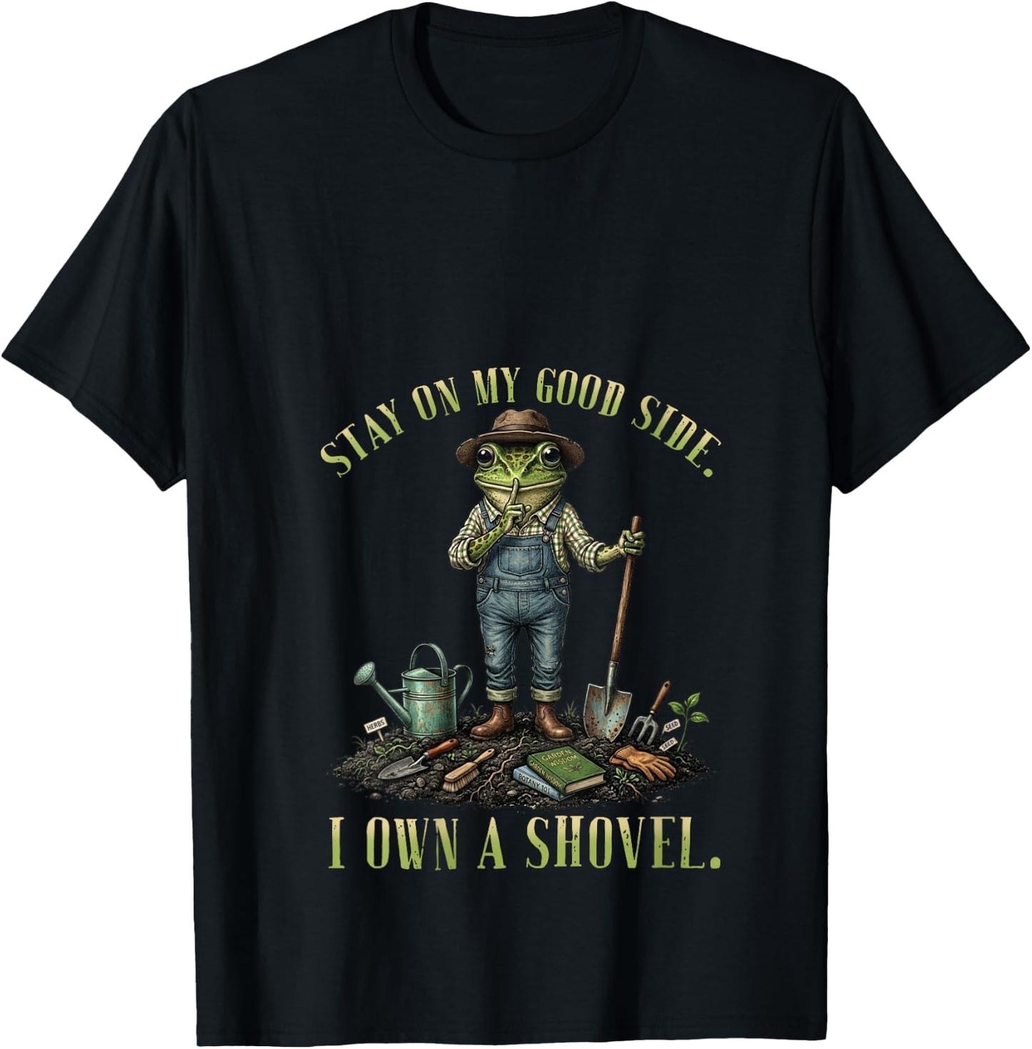 Women's Stay On My Good Side I Own A Shovel Frog Garden Humor V-Neck T-Shirt - T-Shirt | Black