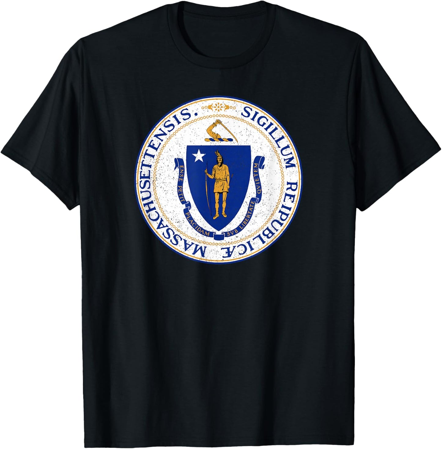 Massachusetts State Seal Flag T-Shirt - T-Shirt | Black