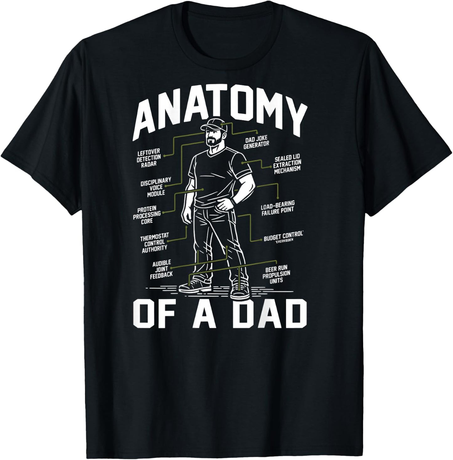 Anatomy of a Dad Funny Fatherhood Diagram Pun (on Back) T-Shirt - T-Shirt | Black