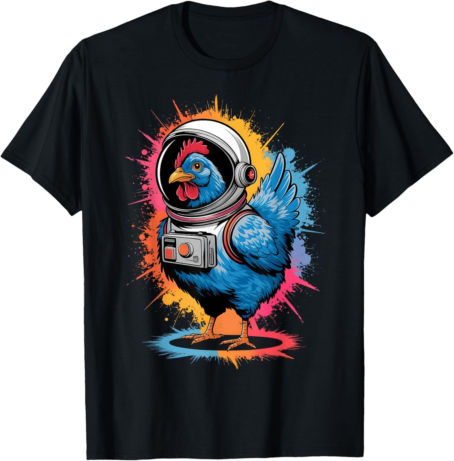 Funny Chicken Graphic Astronaut Chicken -Adults, -Kids Chicken Lover Black Small Classic Fit Imported Cotton, Polyester Short Sleeve T-Shirt - T-Shirt | Black