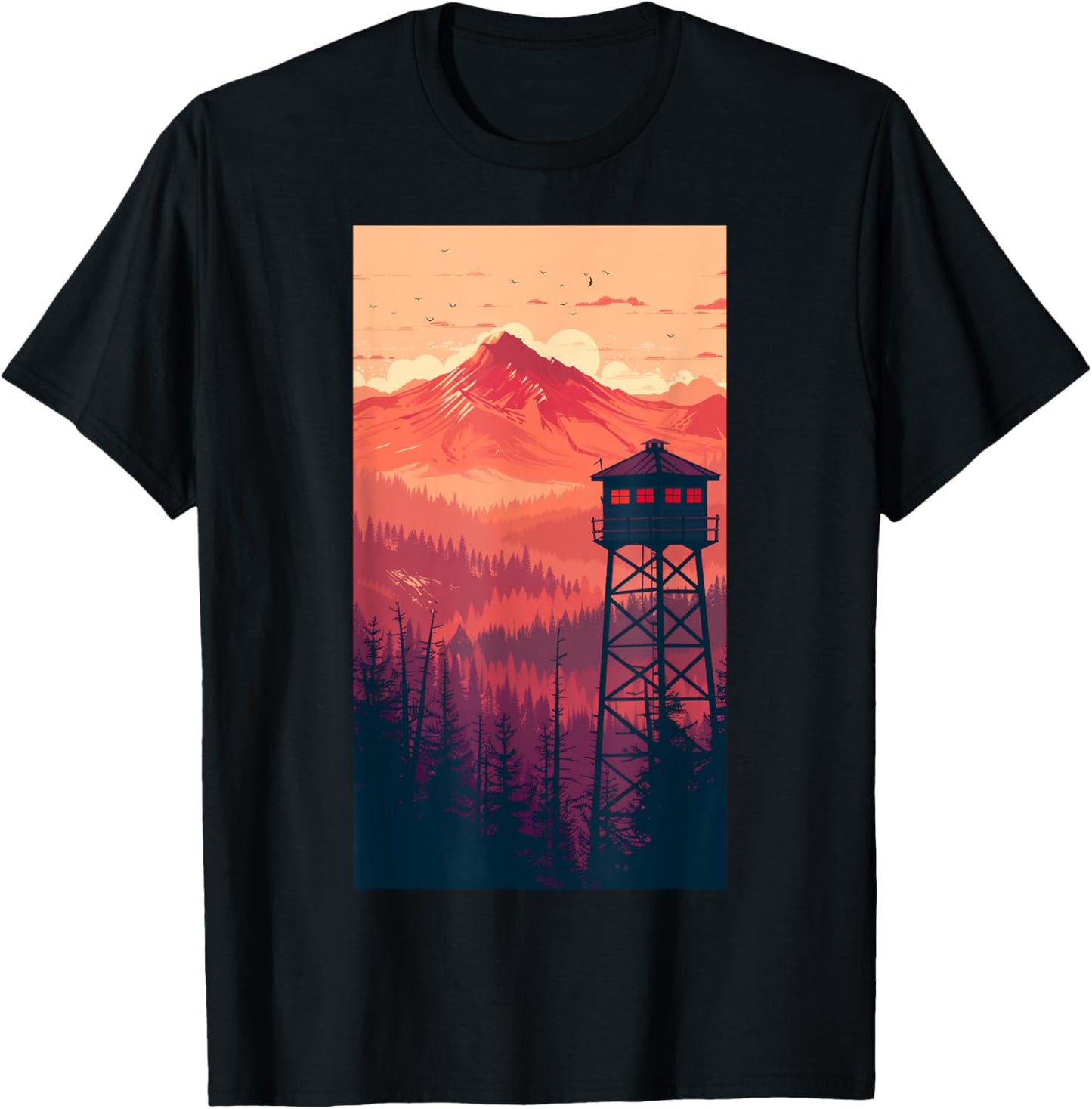 Fire Tower Landscape Mountain watch T-Shirt - T-Shirt | Black