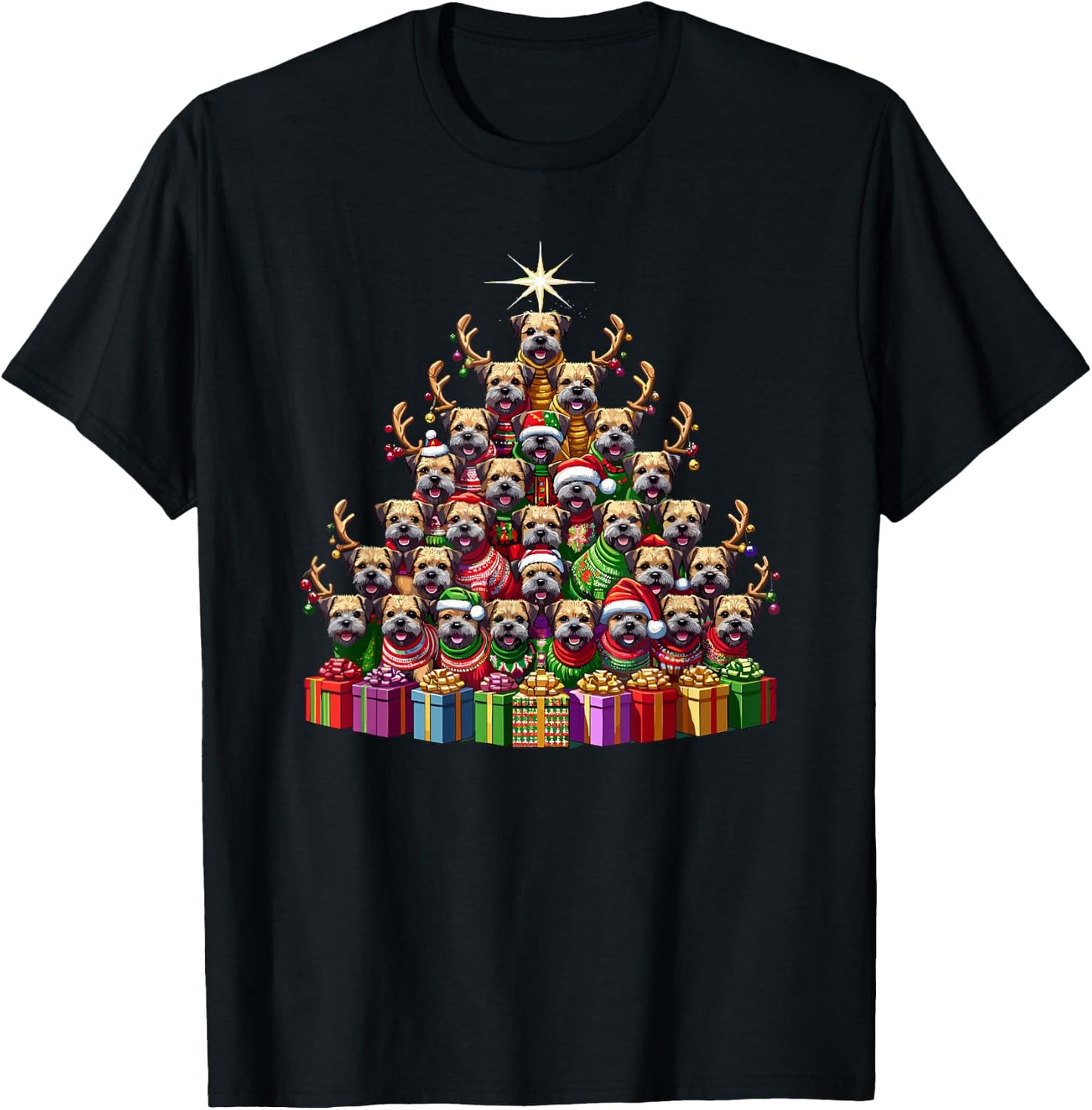 Christmas Tree Border Terrier Border Terriers T-Shirt - T-Shirt | Black