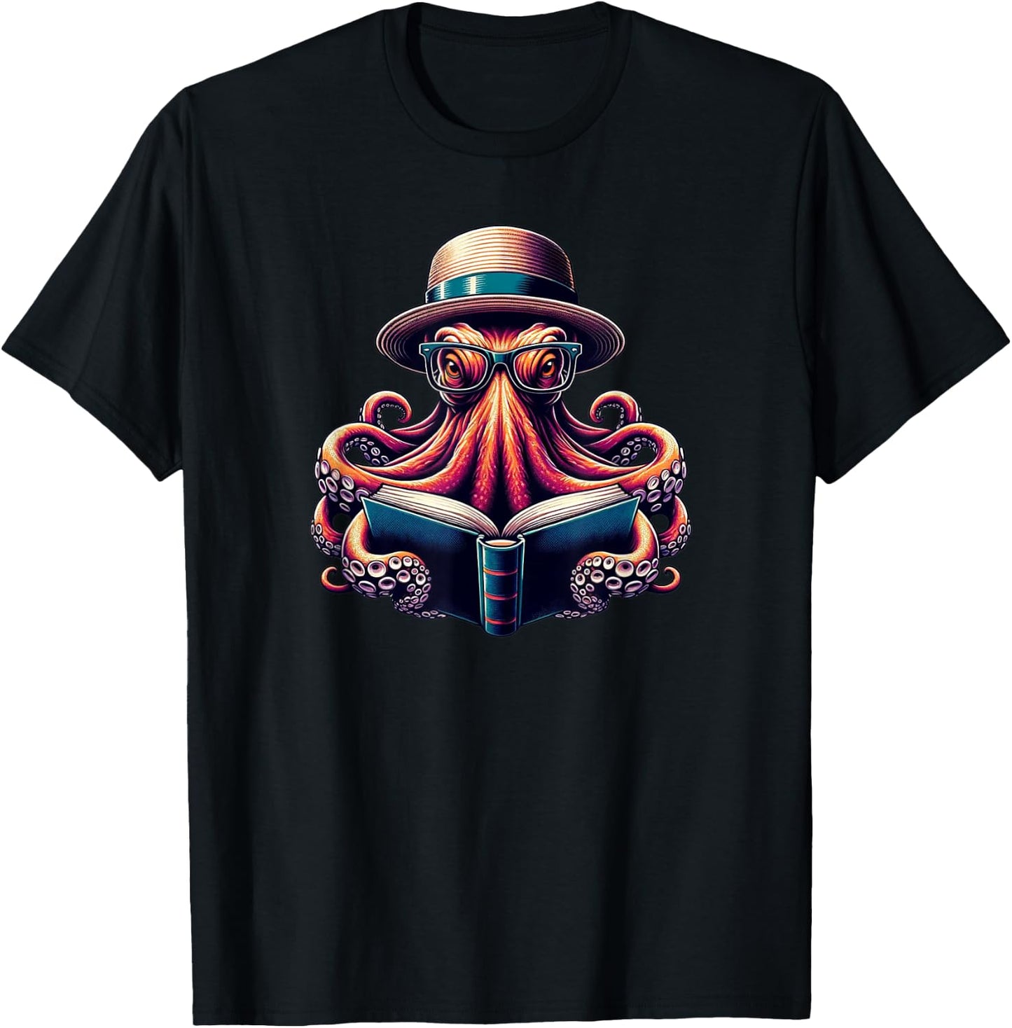 Funny Octopus Reading Book, Kraken Bookworm T-Shirt - T-Shirt | Black