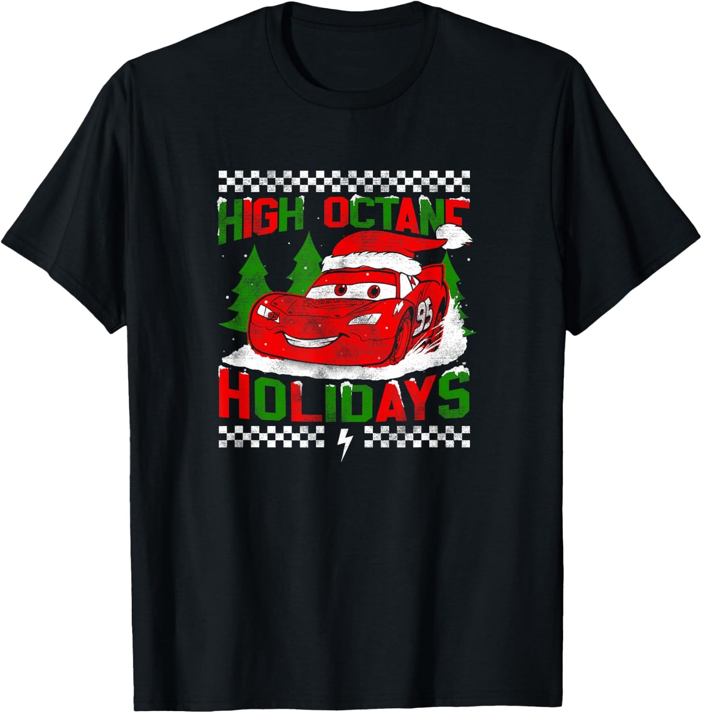 Disney Pixar Christmas Cars Lightning High Octane Holidays T-Shirt - T-Shirt | Black