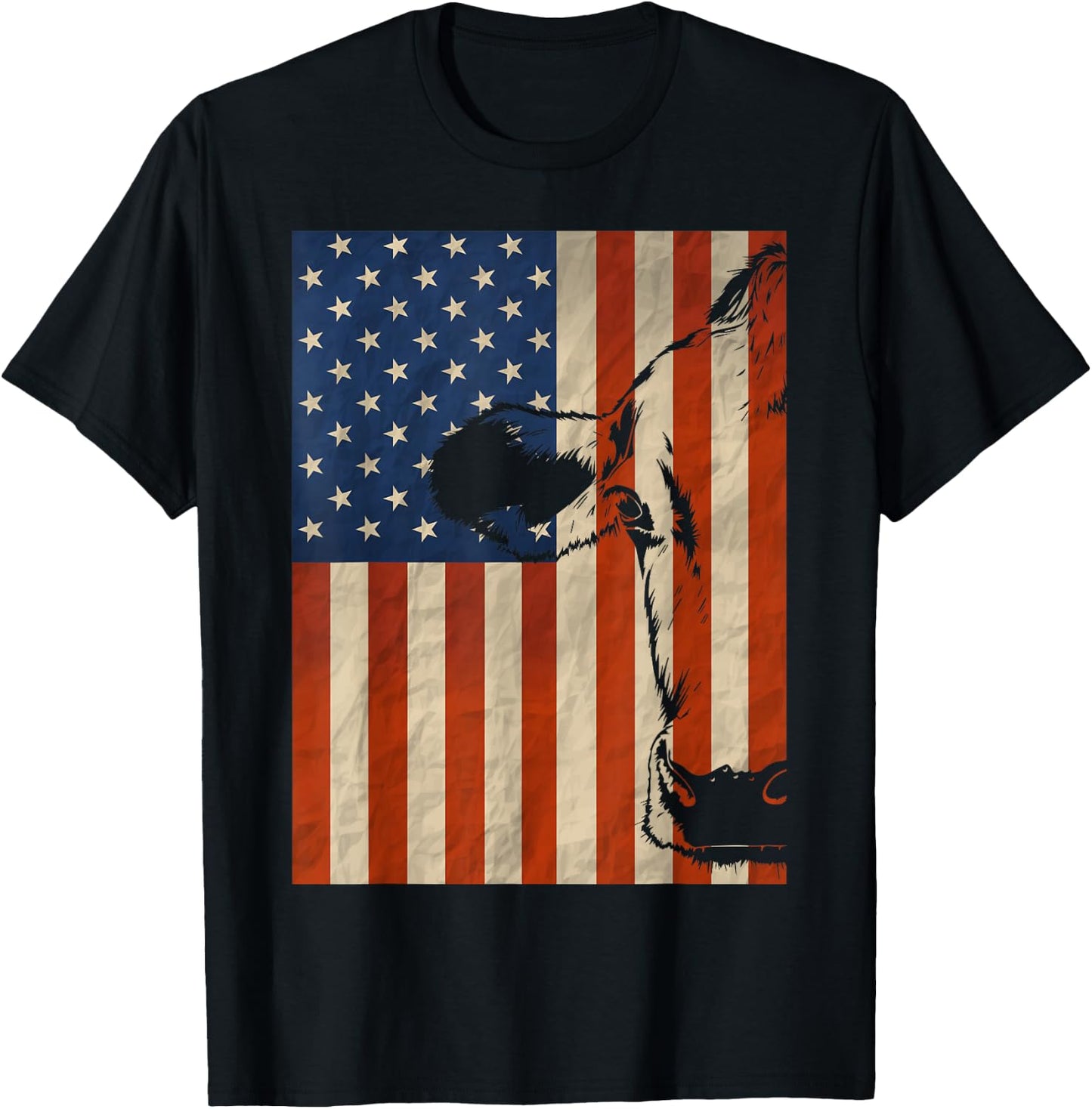 Cow American Flag Cattle Animal Lover Patriotic 4th of July T-Shirt - T-Shirt | Black