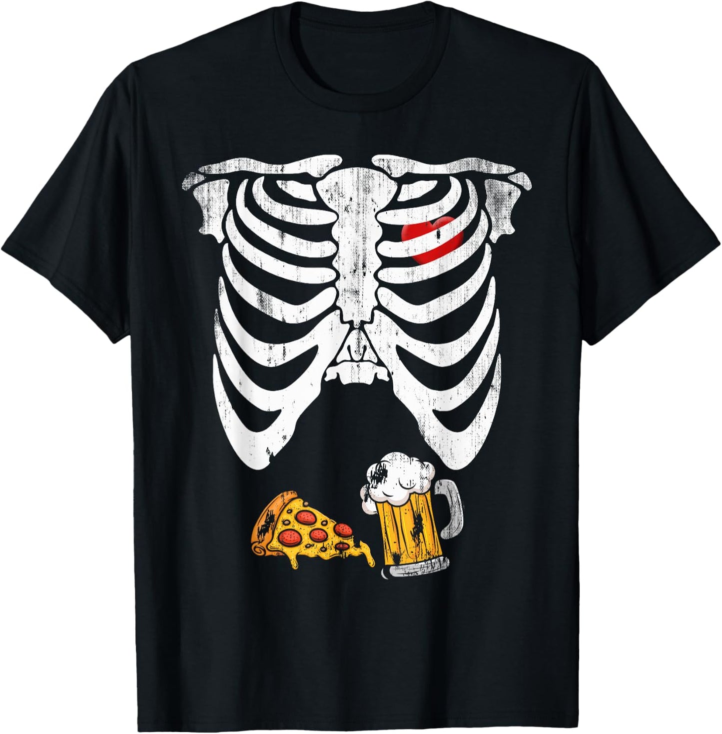 Skeleton Pregnancy B.eer Pizza X-Ray Halloween Costume T-Shirt - T-Shirt | Black