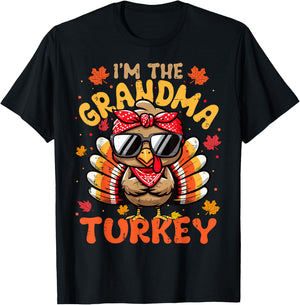 I'm the Grandma Turkey Matching 2024 Family Thanksgiving T-Shirt - T-Shirt | Black