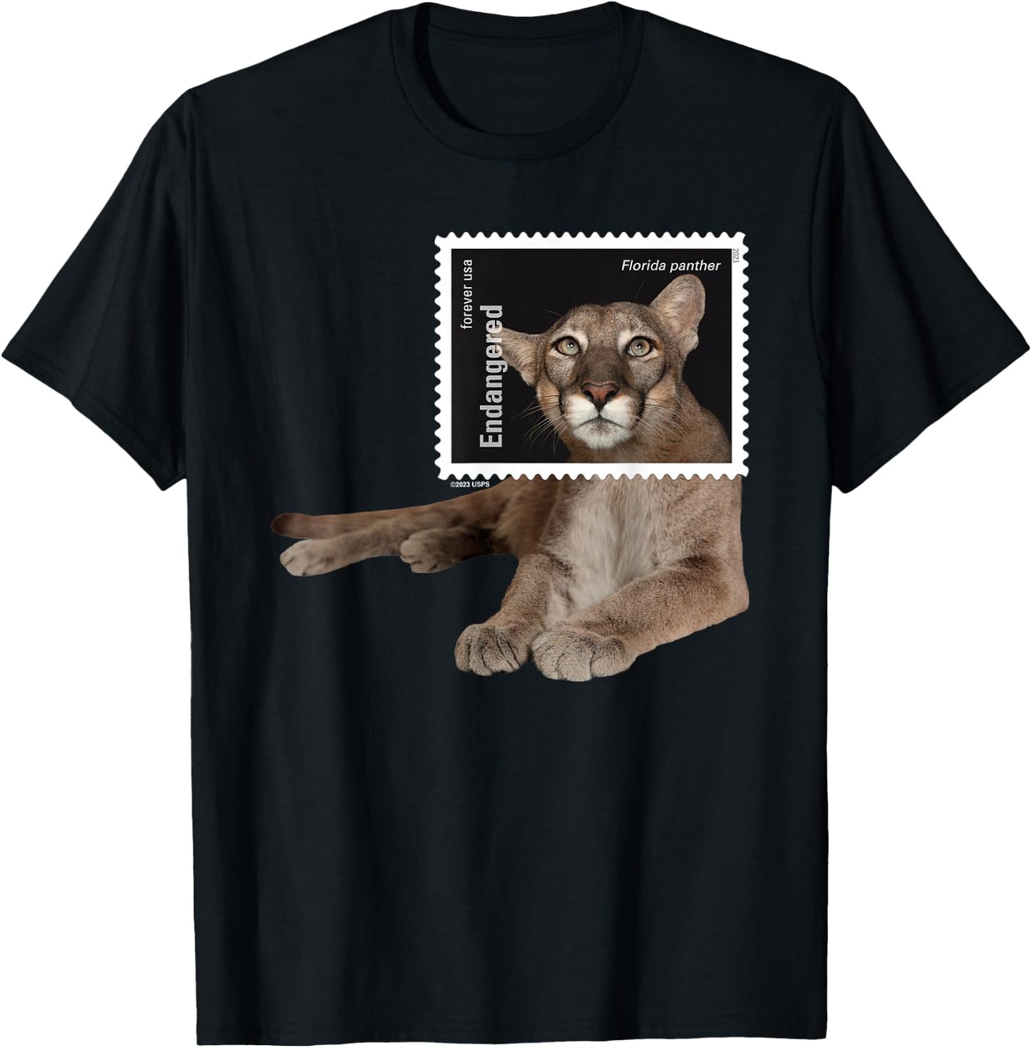 USPS Endangered Species Stamp Framed Florida Panther T-Shirt - T-Shirt | Black