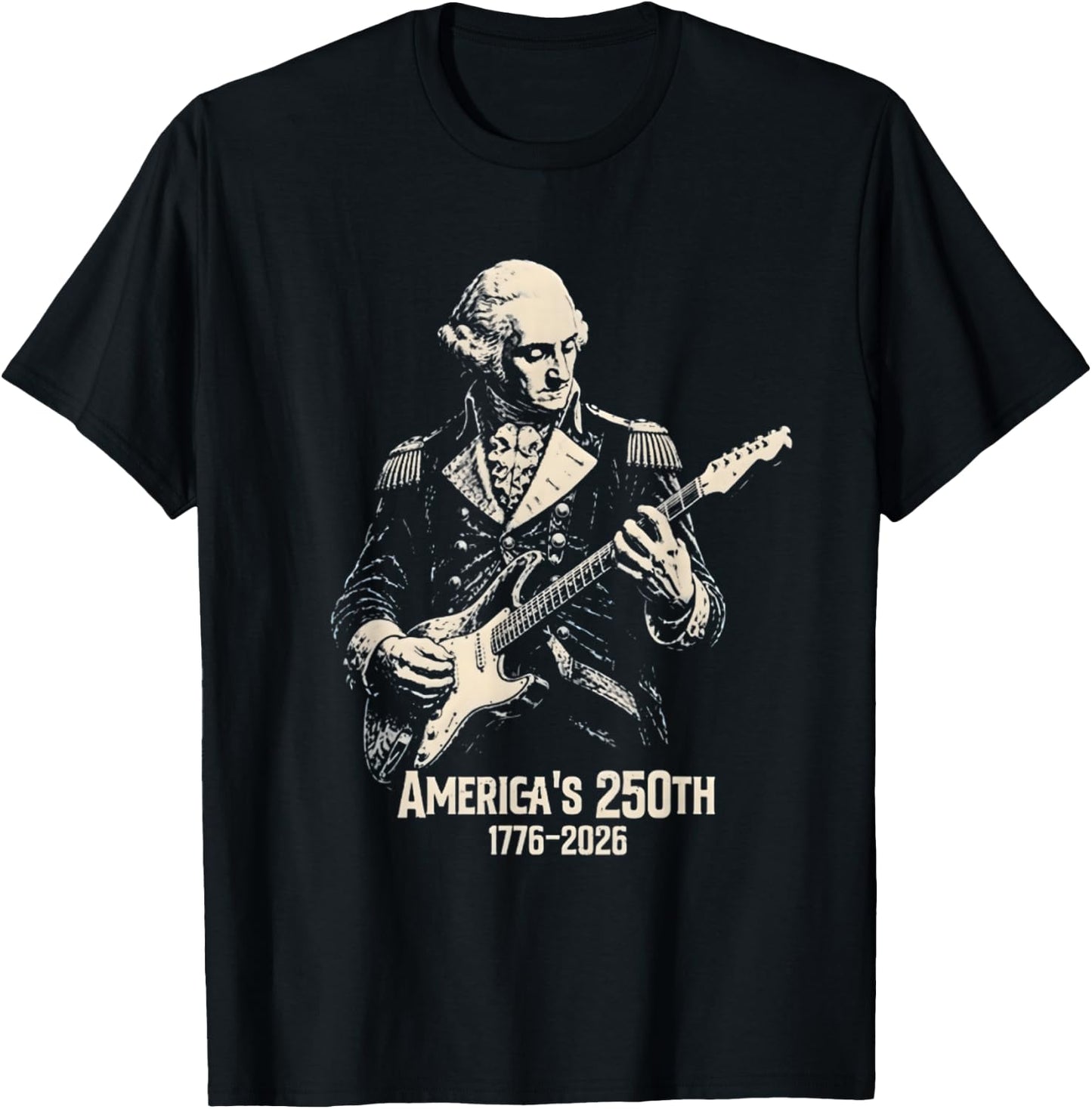Vintage George Washington Playing Guitar 250 Years America T-Shirt - T-Shirt | Black
