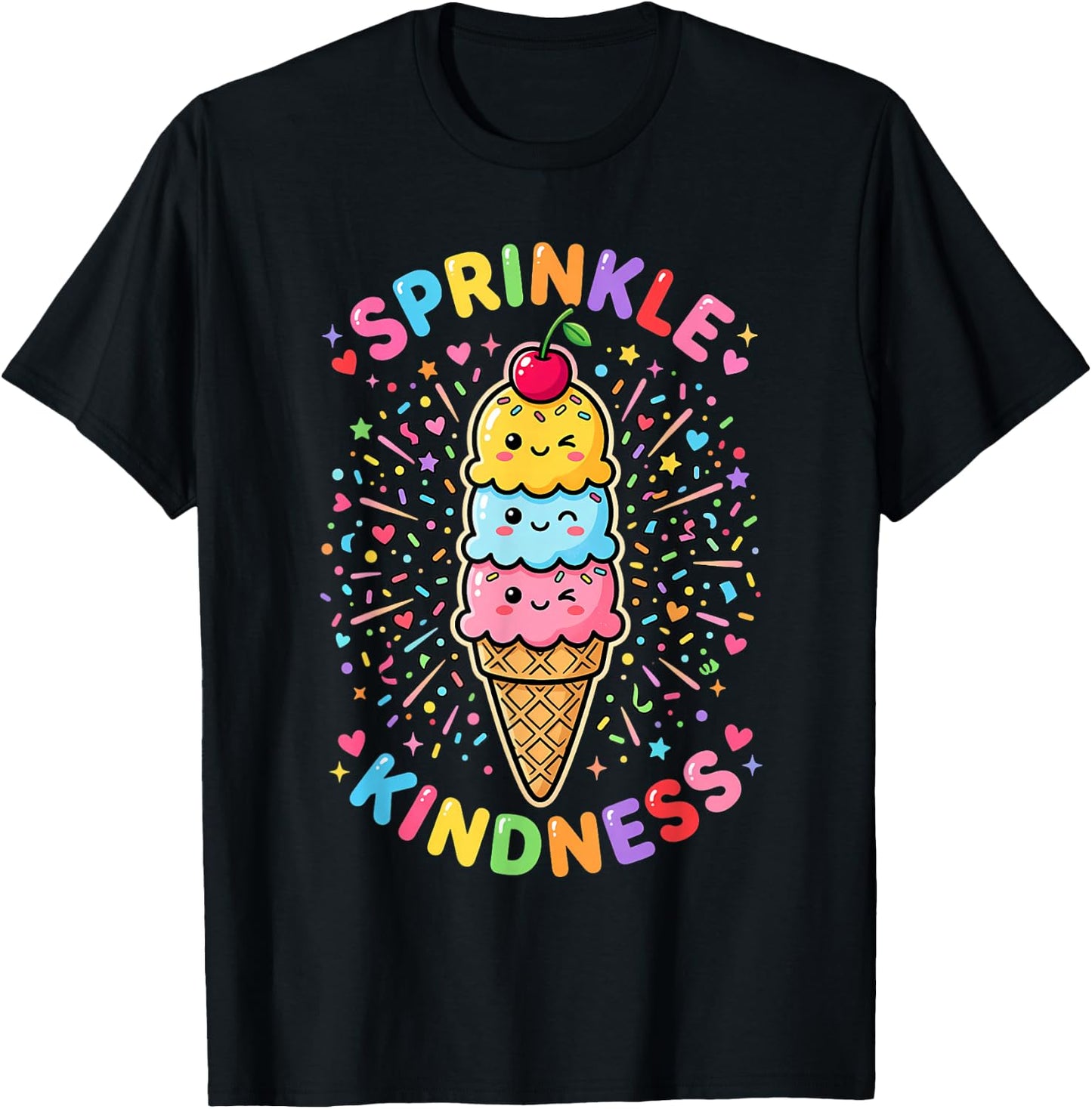 Sprinkle Kindness Kawaii Ice Cream Cone Cute Be Kind T-Shirt - T-Shirt | Black