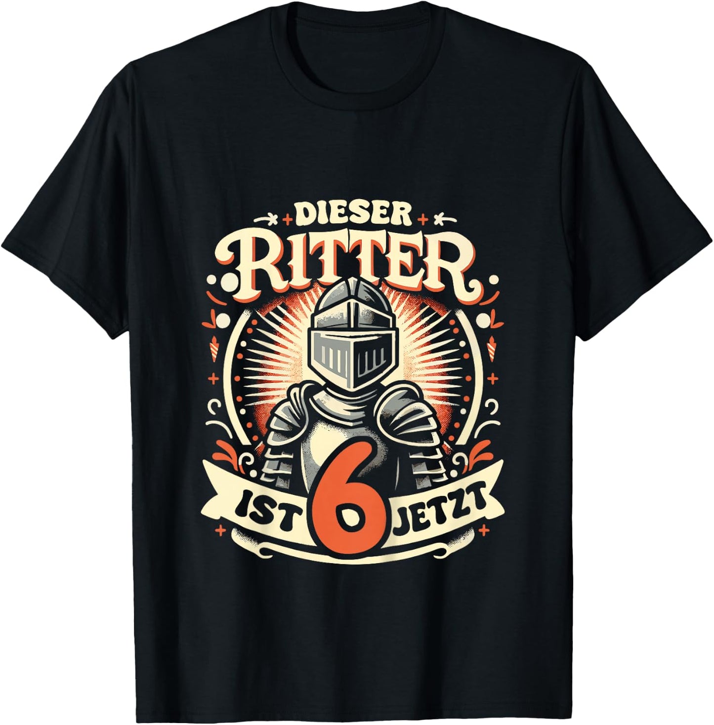 Children's 6th Birthday Gift with German Text "Dieser Ritter ist 6 Jahre Geburtstags, black T-Shirt - T-Shirt | Black