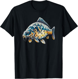 Geometric Art Fishing Carp Fisherman Carps T-Shirt - T-Shirt | Black