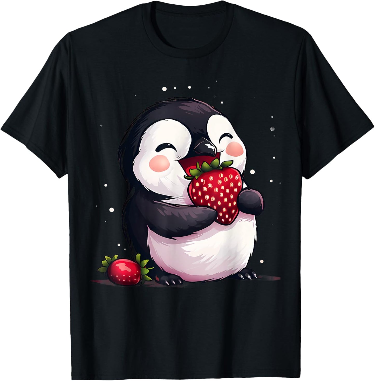 Strawberry Penguin Strawberry Fruit Animal Art Artwork T-Shirt - T-Shirt | Black