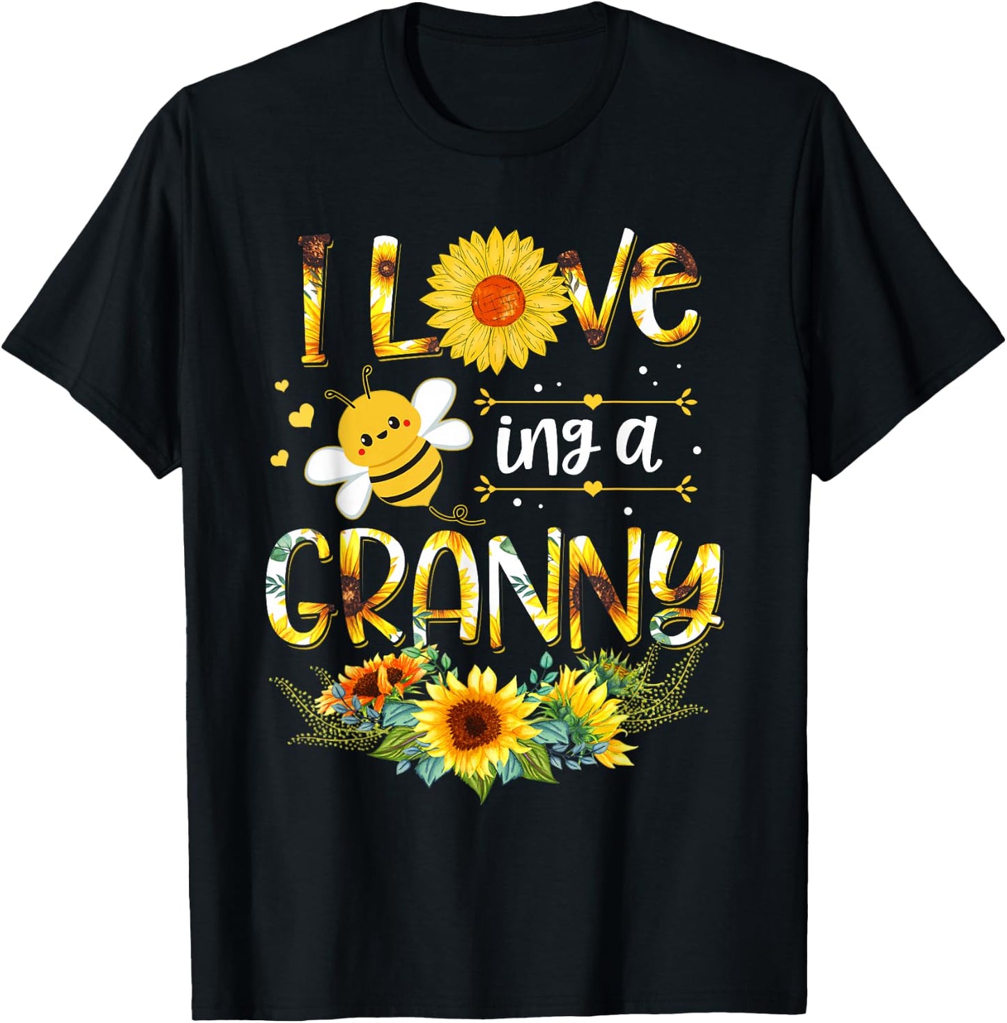 I Love Being A Granny Sunflower Bee Mother's Day T-Shirt - T-Shirt | Black