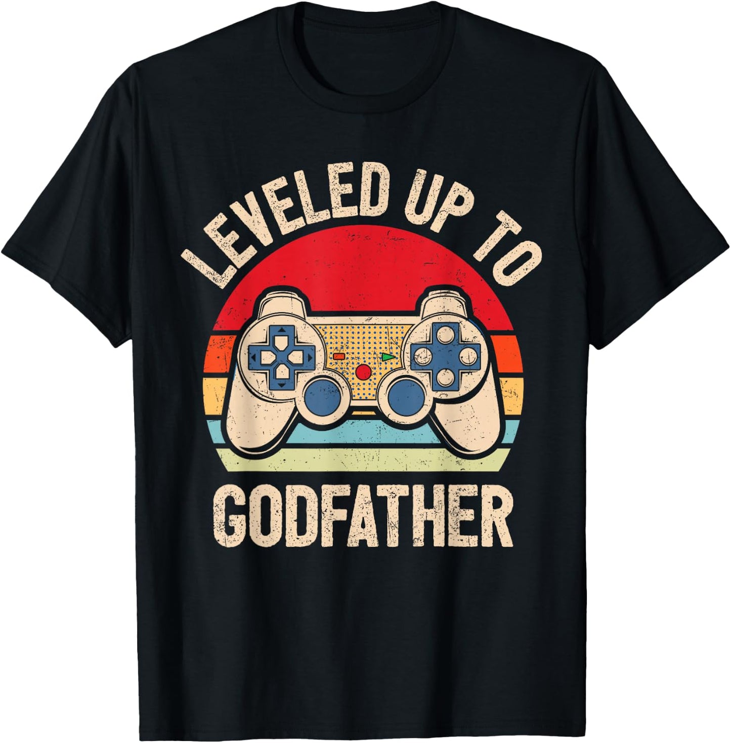 Leveled Up To Godfather Video Gamer Vintage T-Shirt - T-Shirt | Black