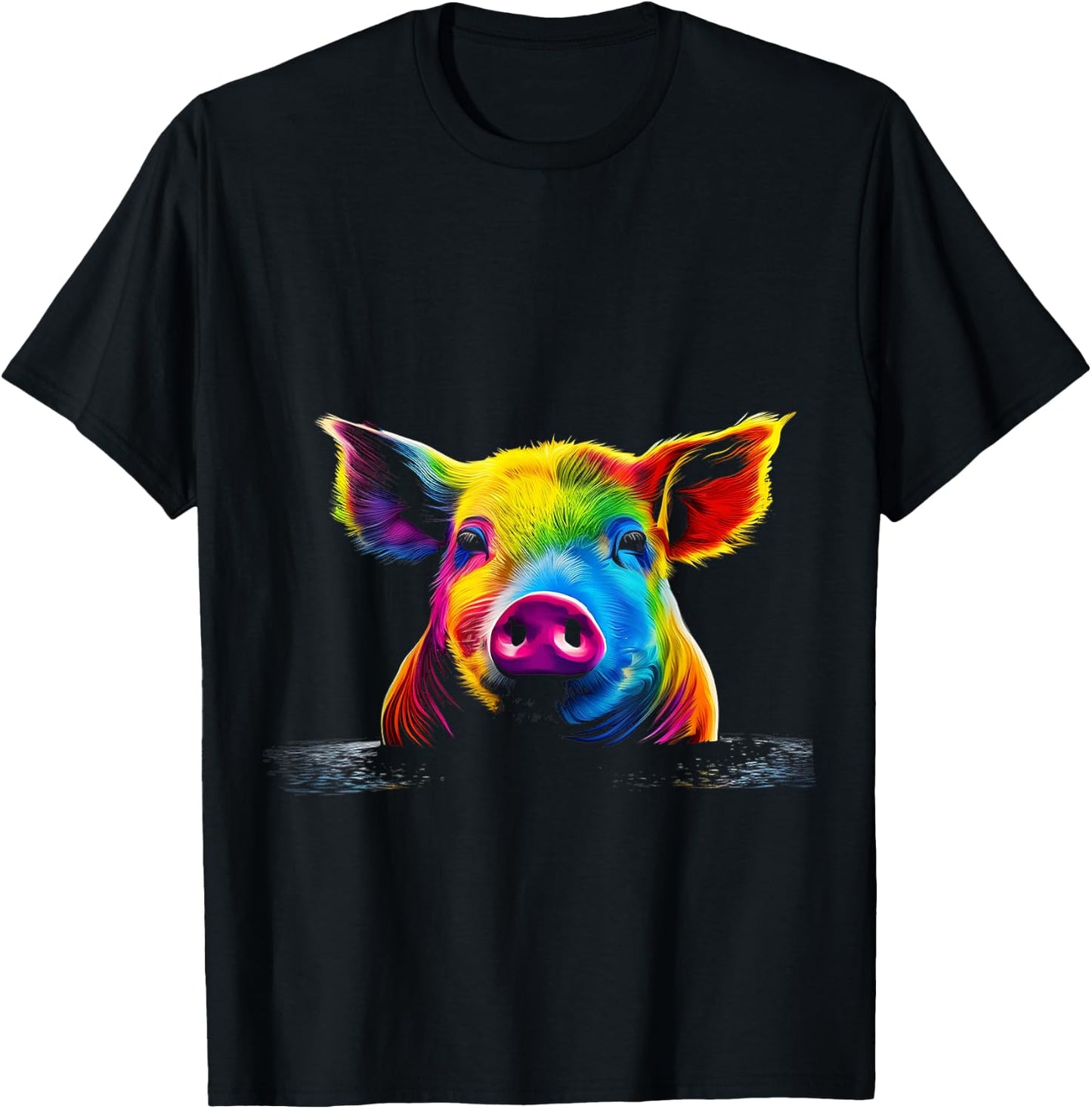 Pig Art Cute Colorful Animal Painting Graphic Pig T-Shirt - T-Shirt | Black