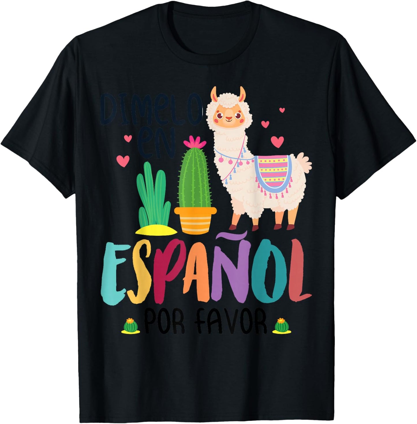 Funny Saying Dimelo En Español Por Favor Teacher Llama Love T-Shirt - T-Shirt | Black