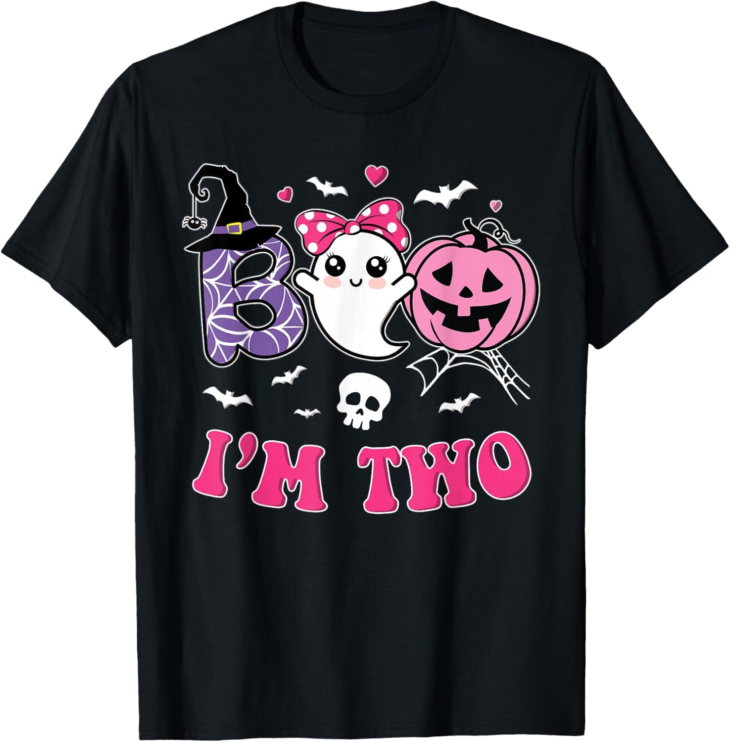 Groovy Halloween Ghost Boo I'm Two Year 2nd Birthday Girl T-Shirt - T-Shirt | Black