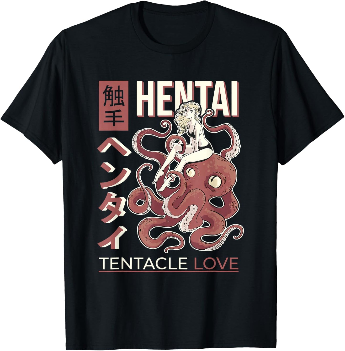 Anime Tentacle Design, Japan Anime Girl And Octopus T-Shirt - T-Shirt | Black