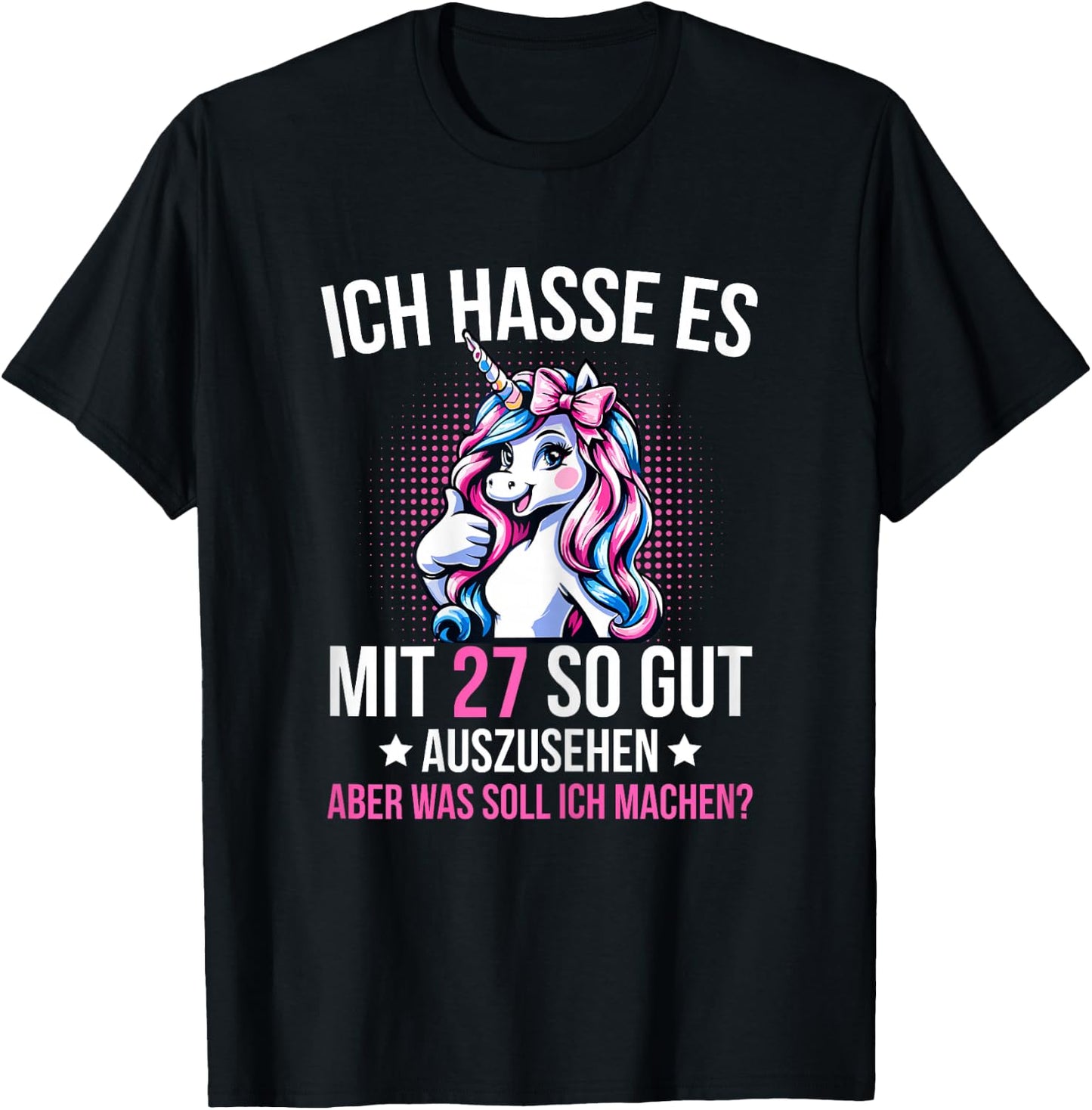 27th Birthday Woman 27 Years Unicorn Decorative , black T-Shirt - T-Shirt | Black