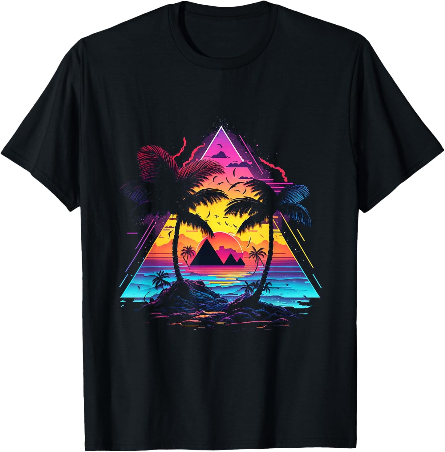 Beautiful Hawaii in Neon Colours with Palm Trees T-Shirt - T-Shirt | Black