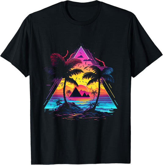 Beautiful Hawaii in Neon Colours with Palm Trees T-Shirt - T-Shirt | Black