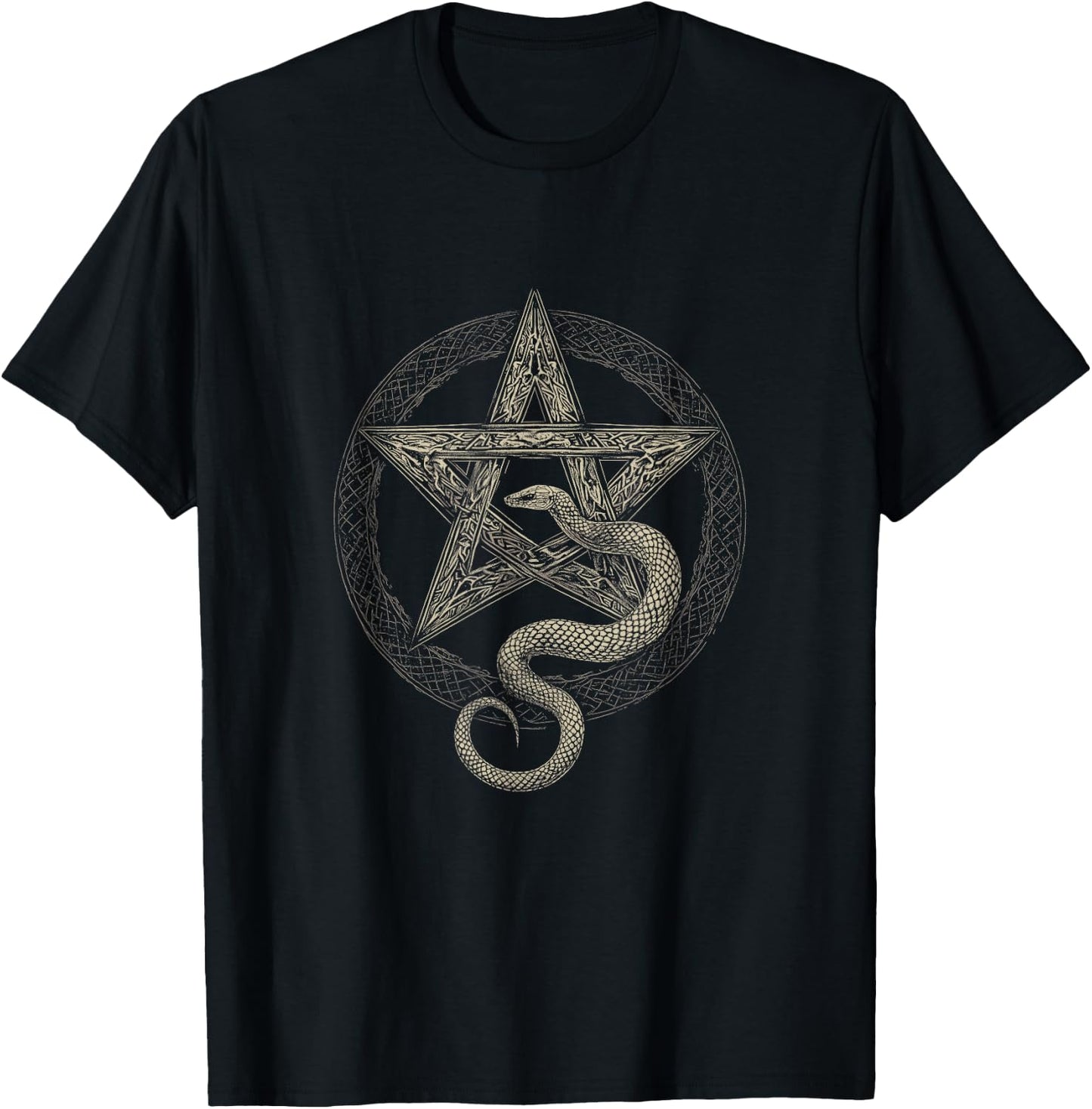 Mystical Snake with Pentagram T-Shirt - T-Shirt | Black