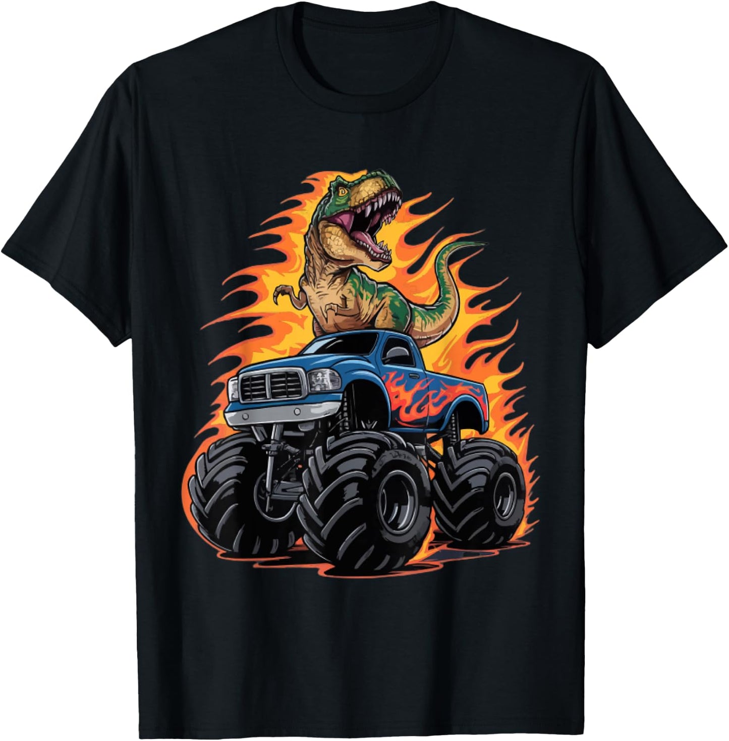 Monster Truck Dinosaur Birthday Party Monster Truck Boy T-Shirt - T-Shirt | Black