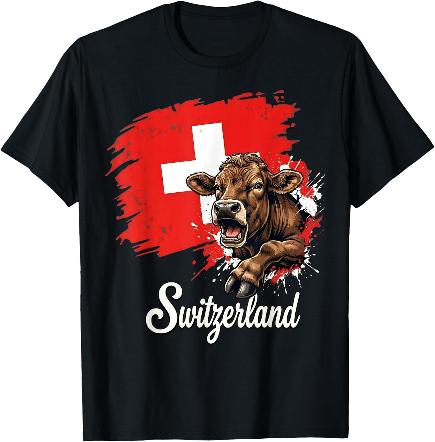 Swiss Cow Flag Switzerland Patriotic Design T-Shirt - T-Shirt | Black