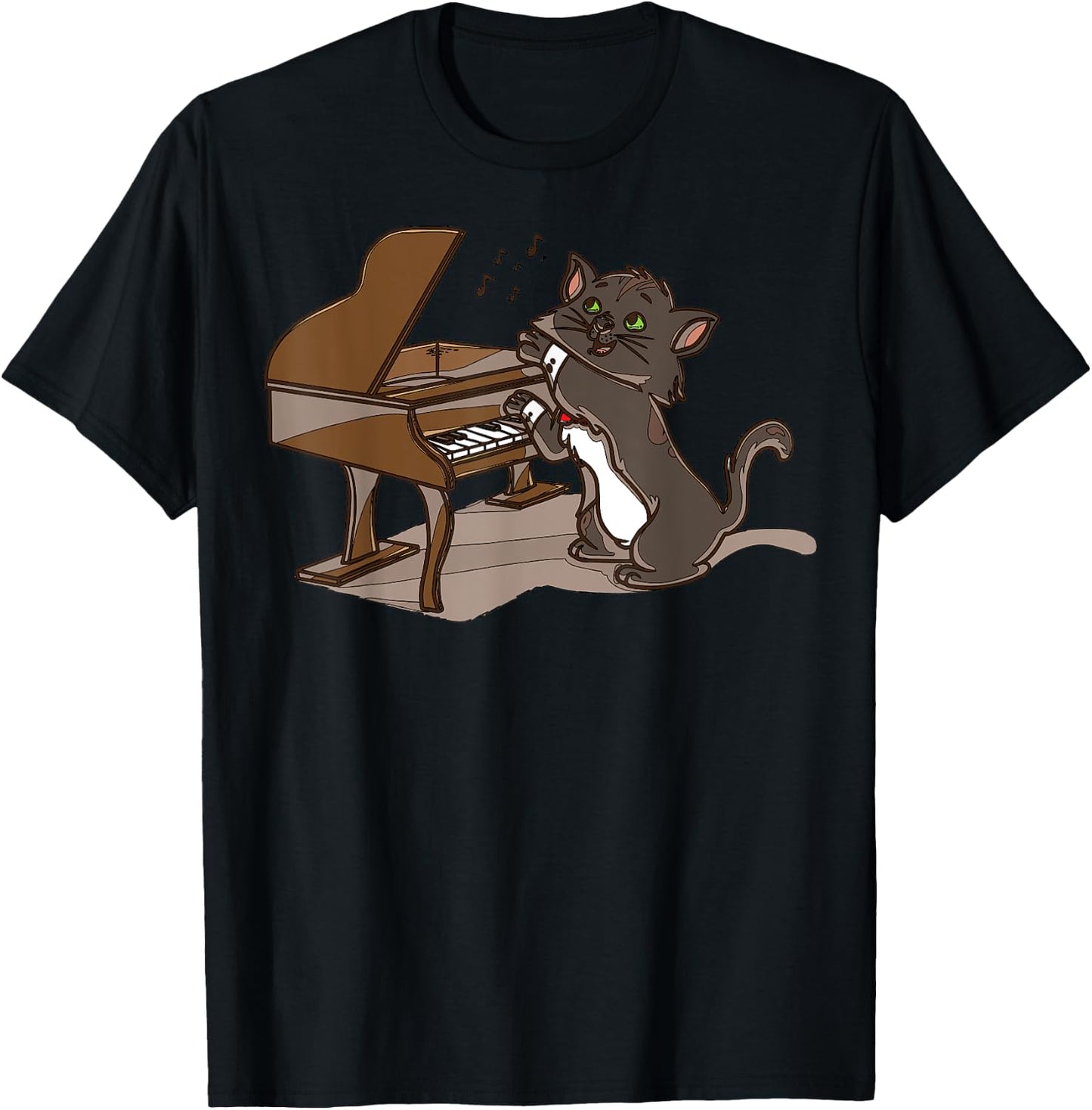 Cartoon Mouse Playing Piano Cute Illustration For Kids T-Shirt - T-Shirt | Black