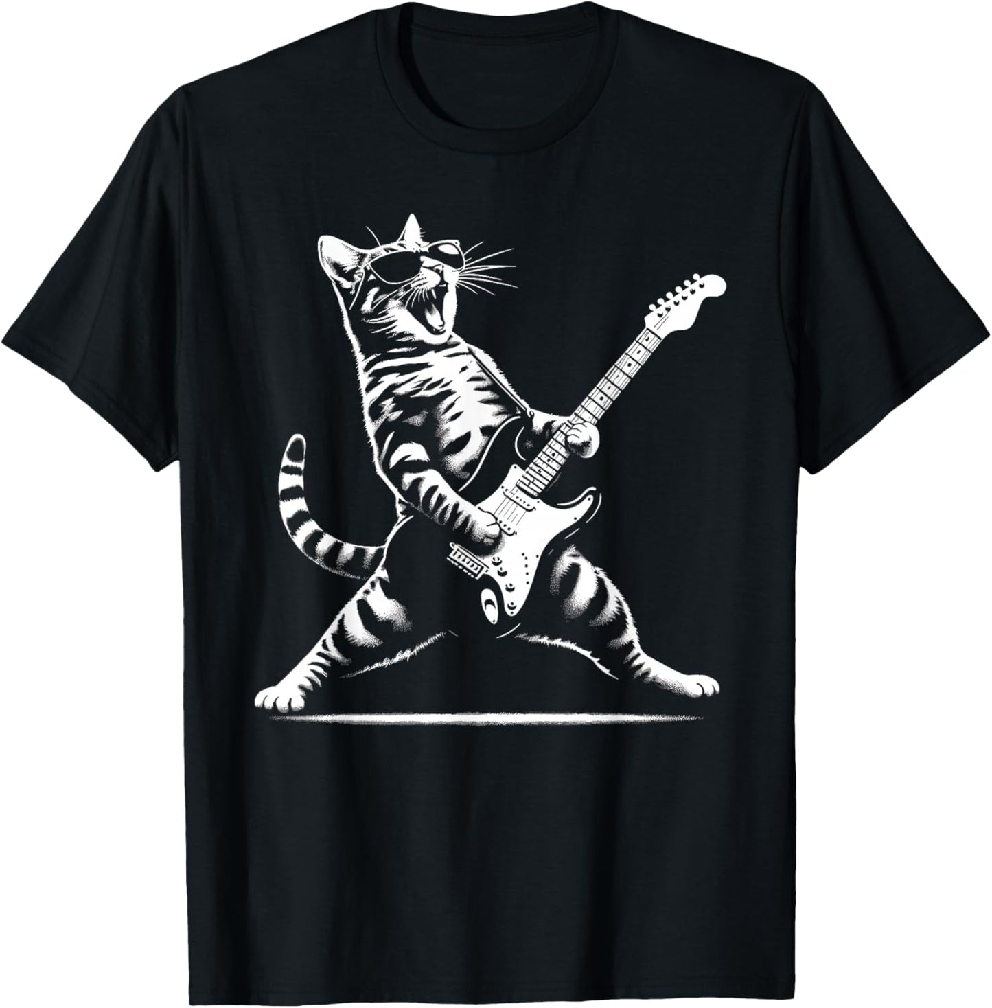 Guitar Cat Novelty Rock Music Band Concert Funny Cat T-Shirt - T-Shirt | Black