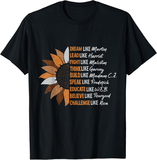Vintage Black History Month Sunflower Dream Like Martin Gift T-Shirt - T-Shirt | Black