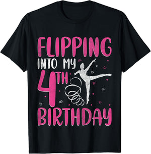 Gymnast Flipping Into 4th Birthday Gymnastics 4 Years Old T-Shirt - T-Shirt | Black