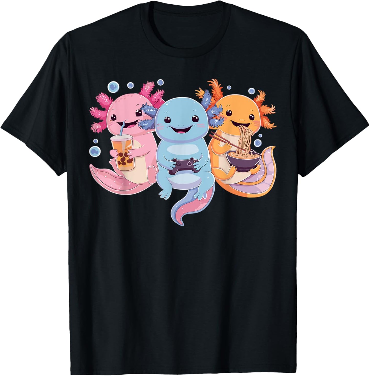 Axolotl Boba Tea Bubble Tea Axolotl Gaming Ramen Axolotl , Small, Black T-Shirt - T-Shirt | Black
