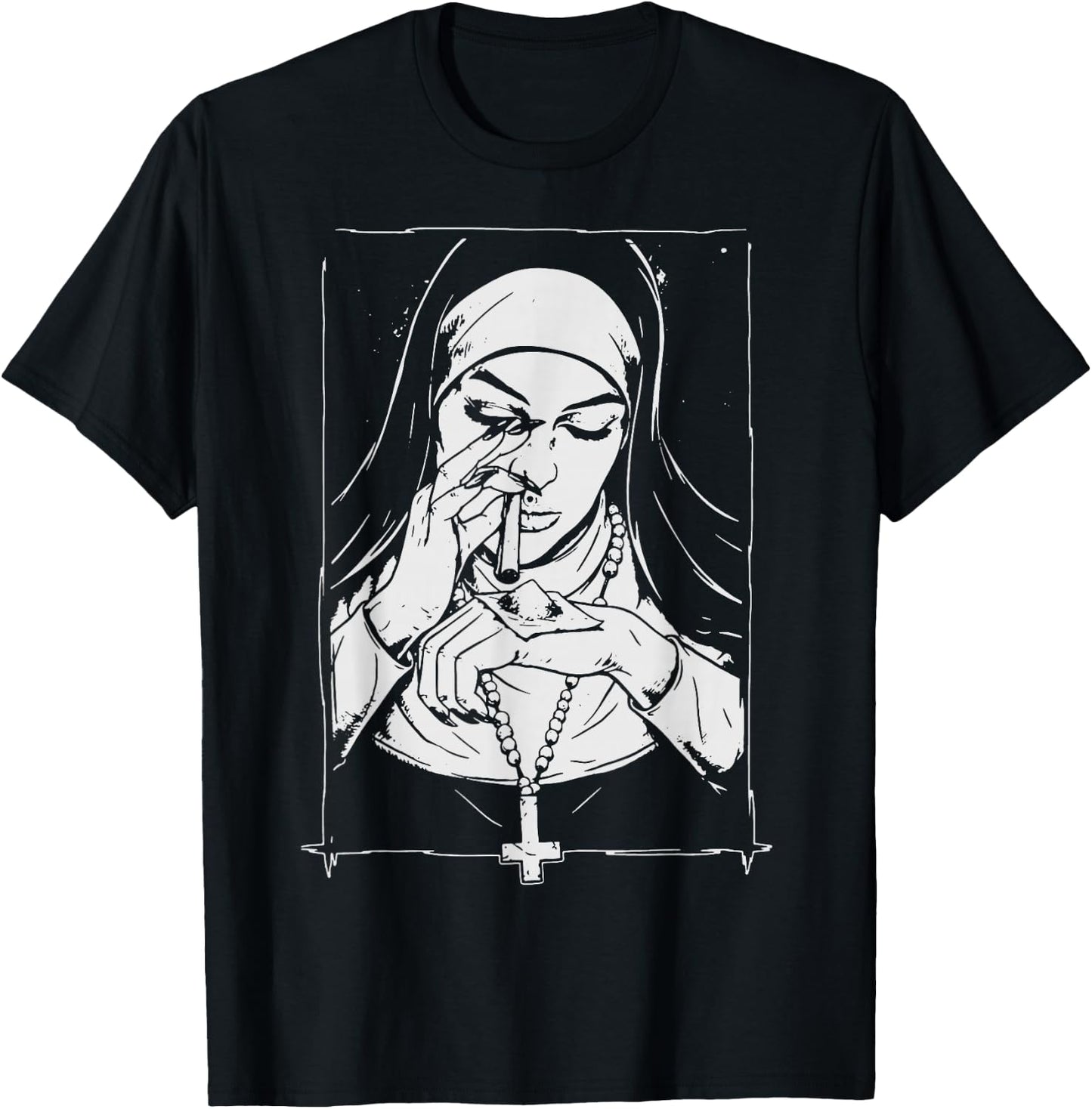 Funny Unholy Drug Nun , Drogen-Nonne-Kostüm-Shirt, Schwarz, S, Kurzarm, Klassisch, Herren, Männer T-Shirt - T-Shirt | Black