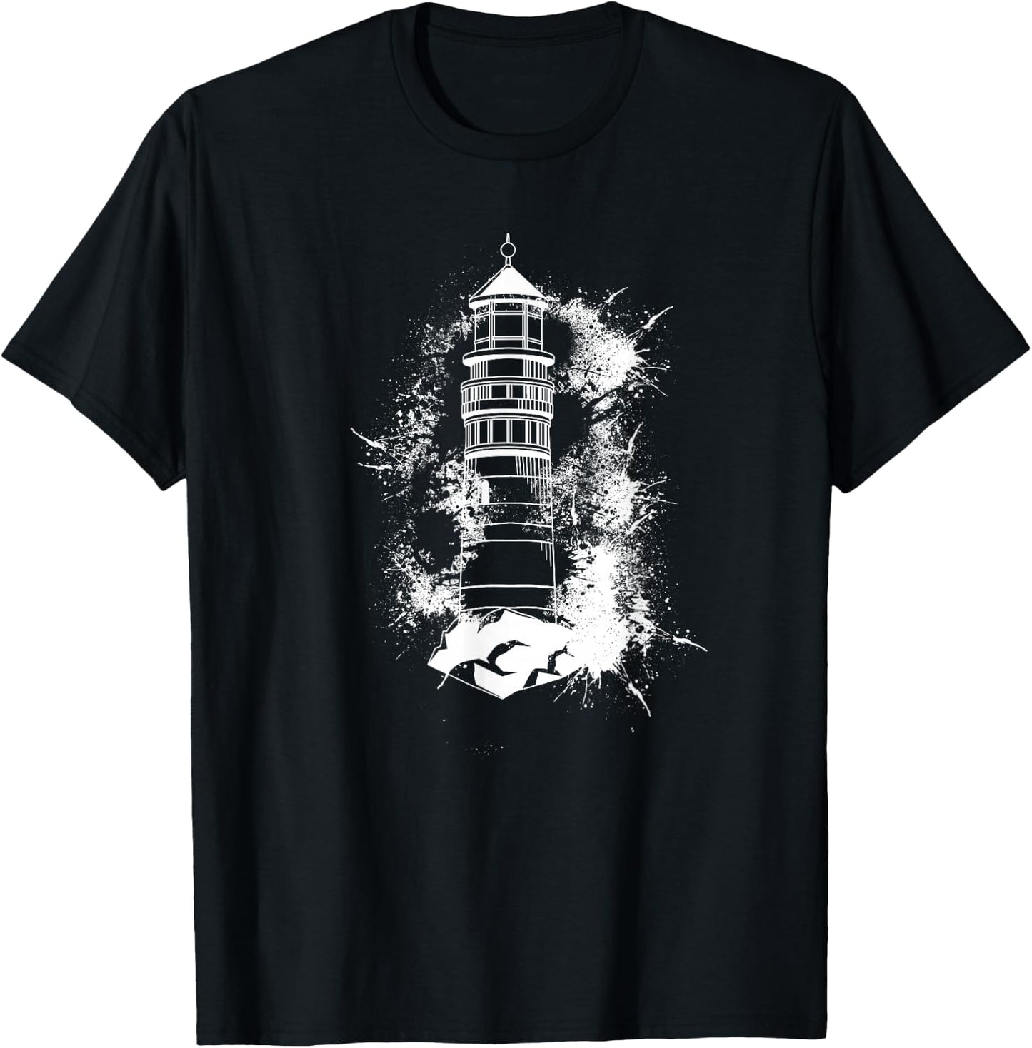 Lighthouse Sea Light Seagulls Coast Harbour Maritime Lighthouse, black, s T-Shirt - T-Shirt | Black