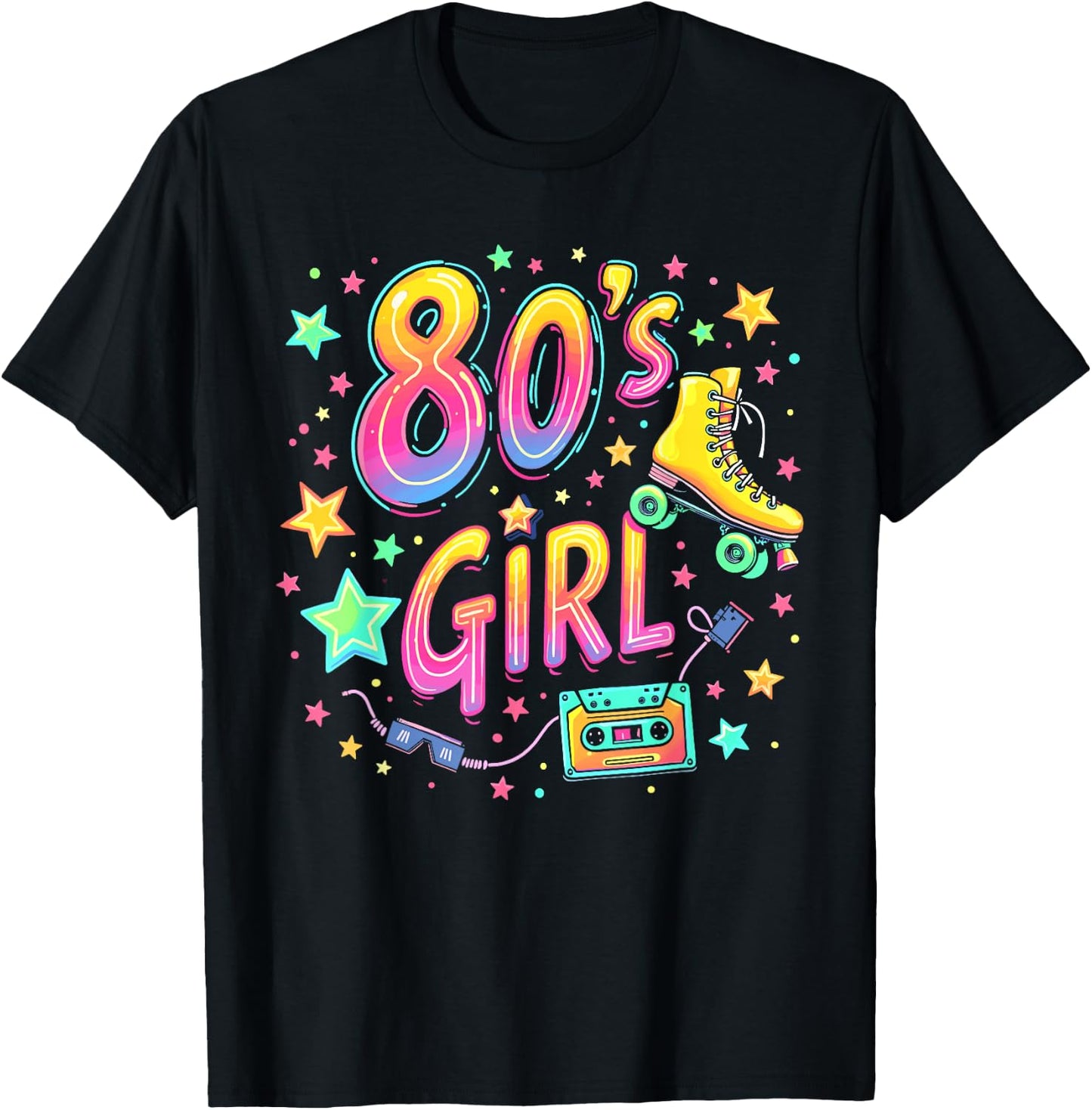 Girls 80s Retro Roller Skates , Black, S T-Shirt - T-Shirt | Black