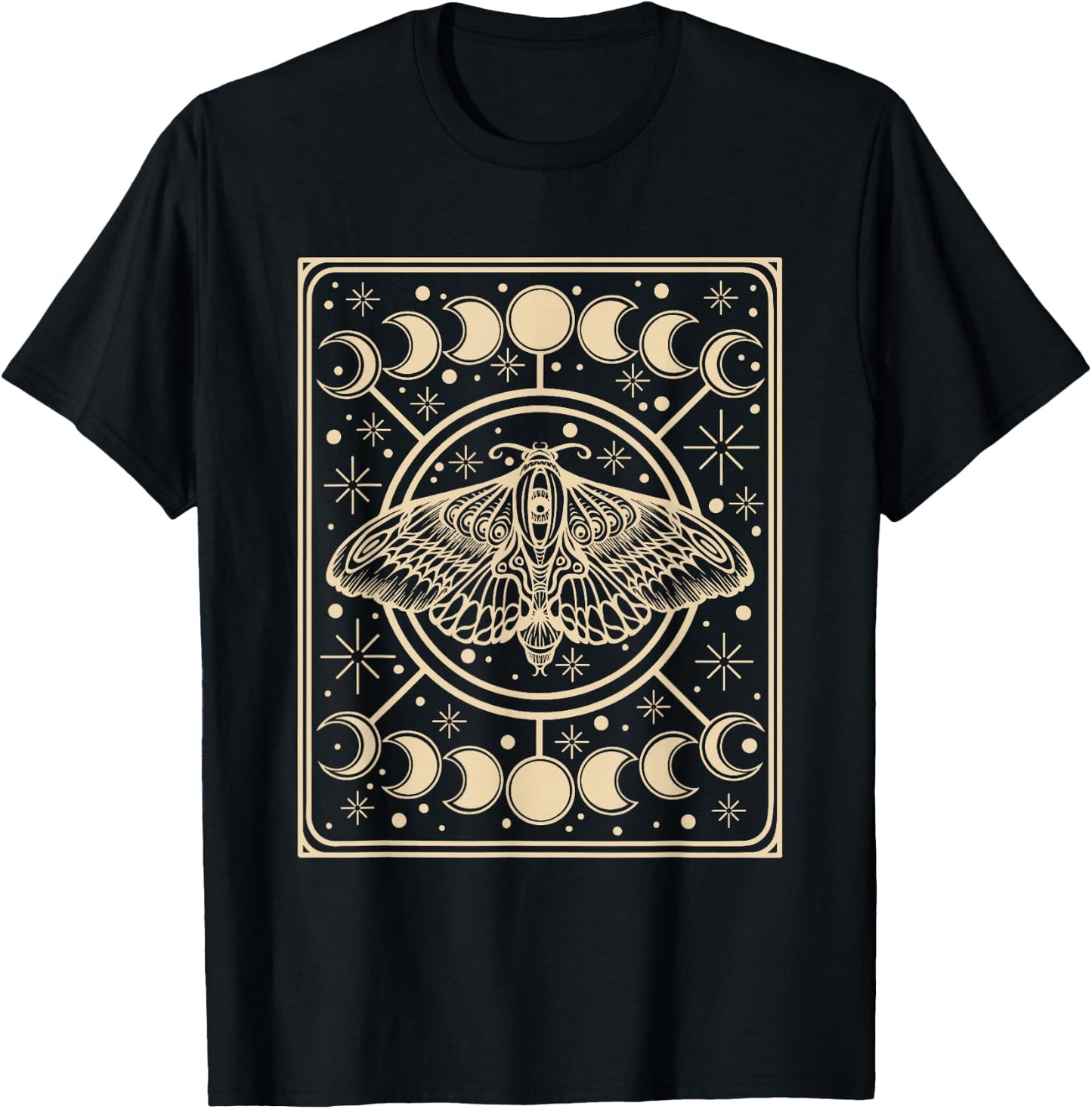 Tarot Card Witchcraft Y2K Mall Gothic Moth Moon Phase , brown T-Shirt - T-Shirt | Black