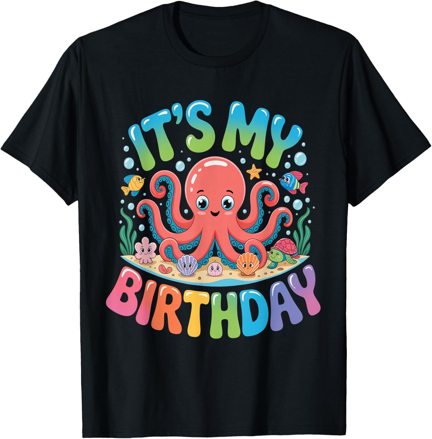 Octopus Happy Birthday for Girl Women T-Shirt - T-Shirt | Black