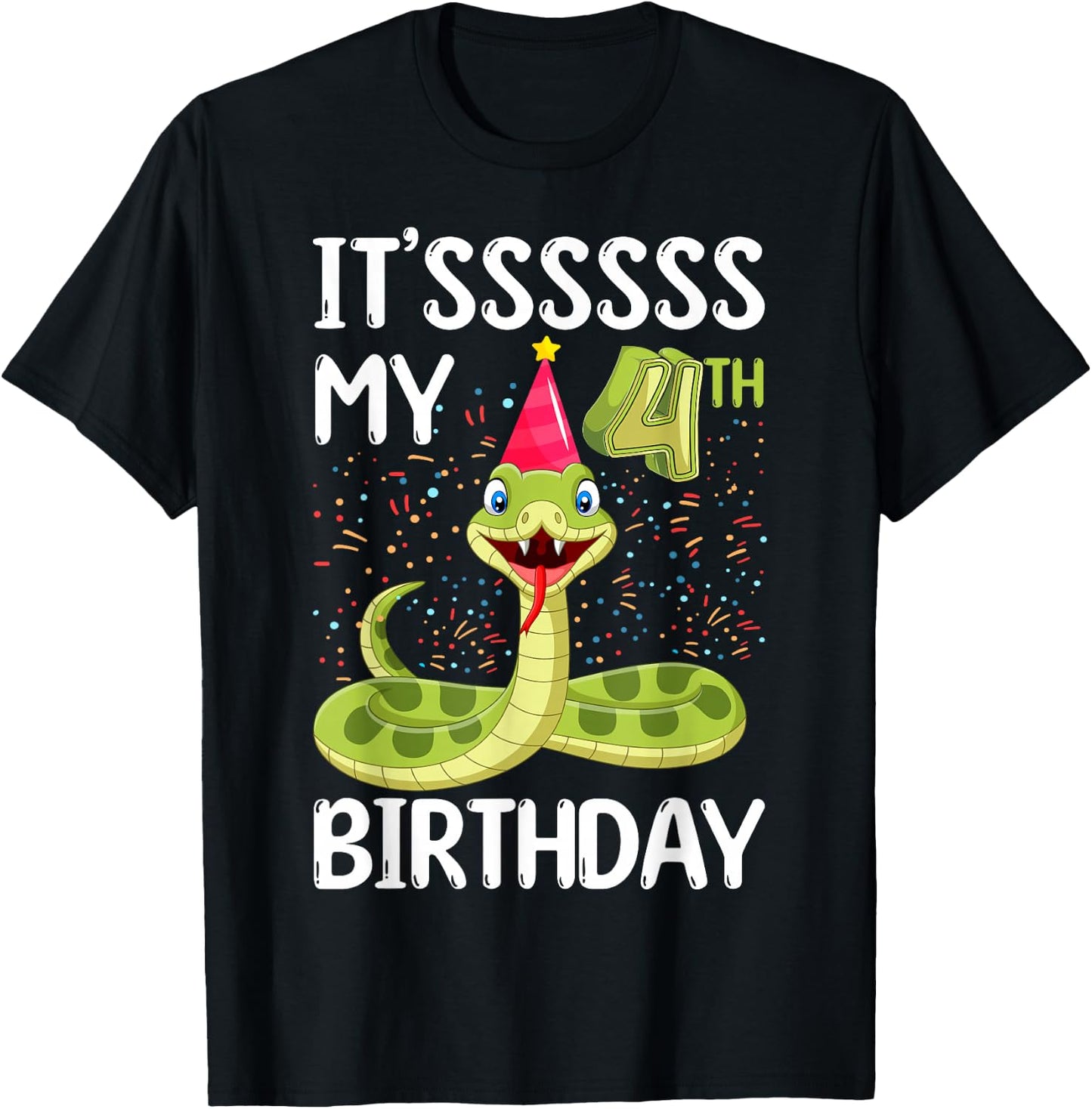 4th Birthday snake Party 4 Year Old snake lover B-day T-Shirt - T-Shirt | Black