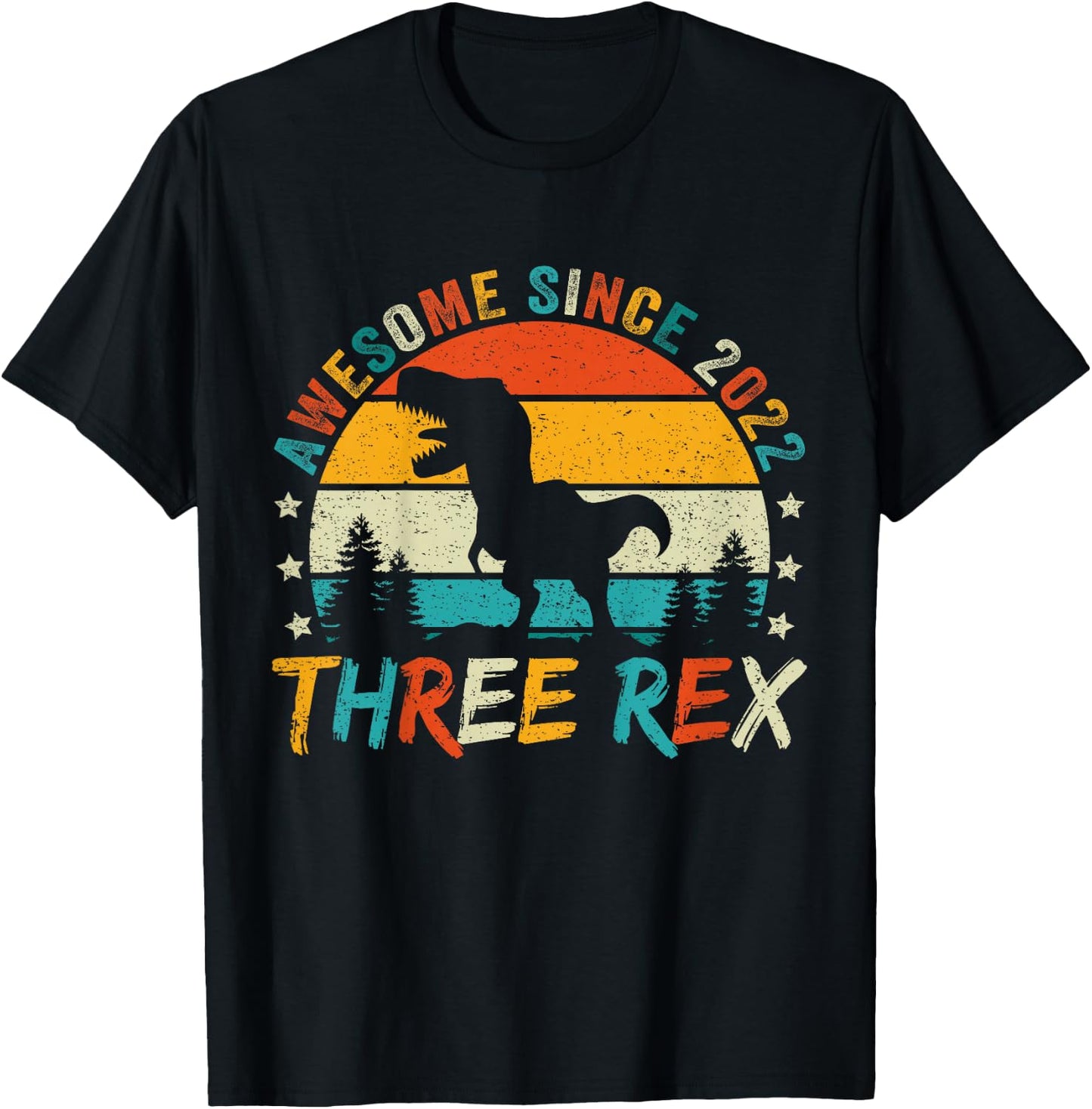 Kids Three Rex 3rd Birthday Boy Third Dinosaur 3 Year Old T-Shirt - T-Shirt | Black