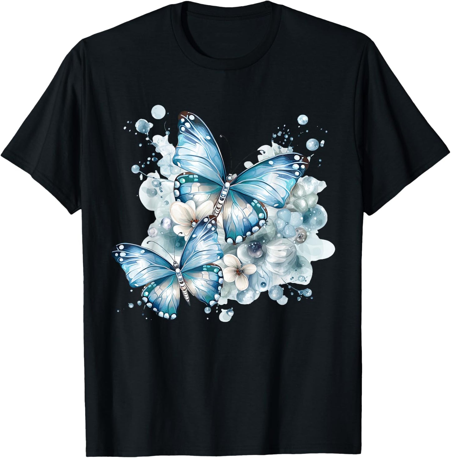 Schmetterlinge mit Blumen in blau Schmetterlinge für Damen T-Shirt - T-Shirt | Black