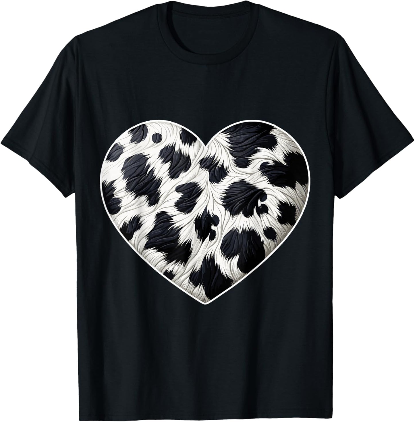Cow Print Heart Cow Farmer T-Shirt - T-Shirt | Black